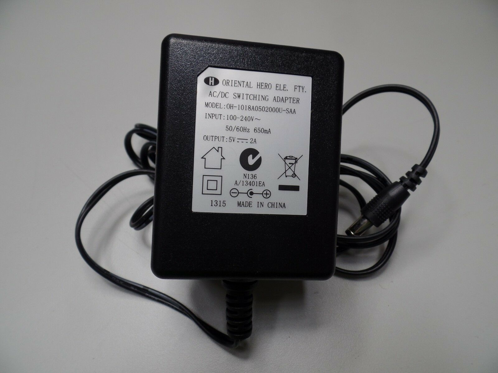 Oriental Hero AC/DC Switching Power Adapter OH-1018A0502000U-SAA 5V 2A Specifica Oriental Hero AC/DC Switching Power Adapter OH-1018A0502000U-SAA 5V 2A Specifica