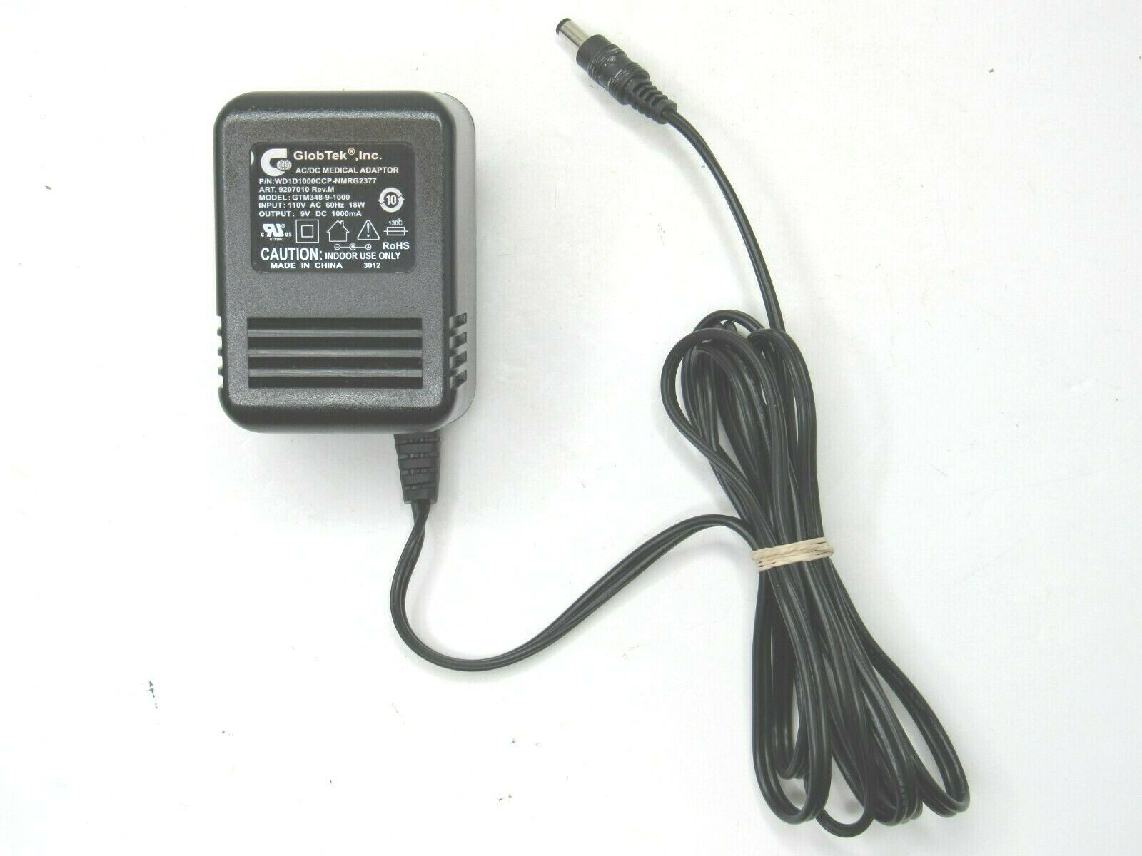GlobTek Medical Adapter GTM349-9-1000 110V 9V DC Power Plug Supply Cord GENUINE M GlobTek Medical Adapter GTM349-9-1000 110V 9V DC Power Plug Supply Cord GENUINE M