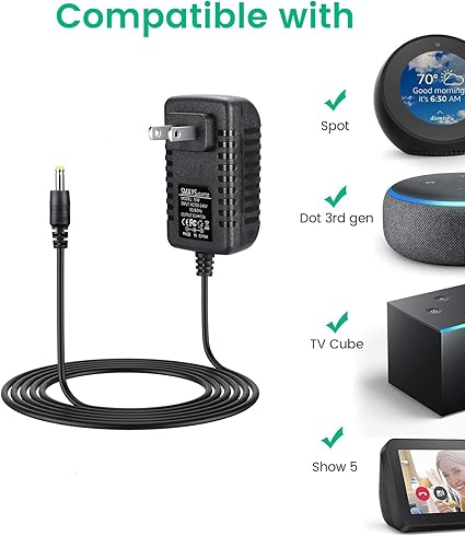 15W Power Cord Replacement for Alexa Echo Dot 3rd Gen / 4th Gen, Echo Show 5 1st G 15W Power Cord Replacement for Alexa Echo Dot 3rd Gen / 4th Gen, Echo Show 5 1st G