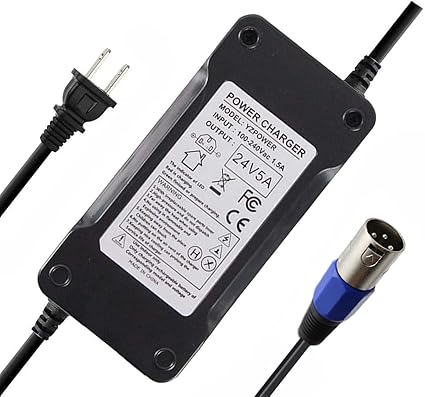24V 5A Battery Charger, 24BC5000TF-1, Jazzy charger Adapter for Lakematic 3-Pin Ma 24V 5A Battery Charger, 24BC5000TF-1, Jazzy charger Adapter for Lakematic 3-Pin Ma