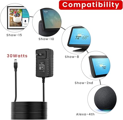30W Power Adapter Cord Replacement for Echo Show 21, Show 15 2nd, Echo Show 10, Ec 30W Power Adapter Cord Replacement for Echo Show 21, Show 15 2nd, Echo Show 10, Ec
